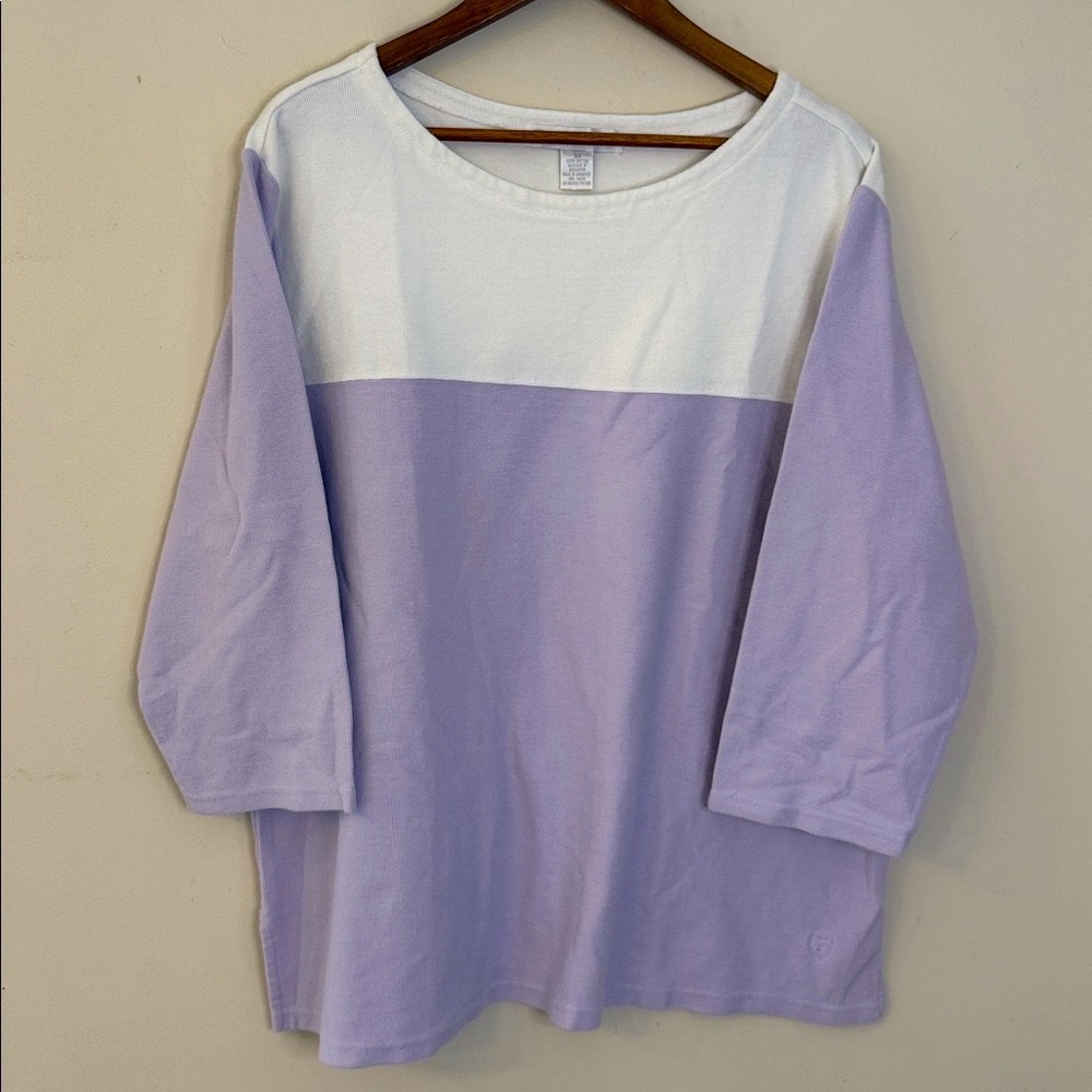 Woman Preswick & Moore cotton sweatshirt color block lavender & white Plus SZ 3X